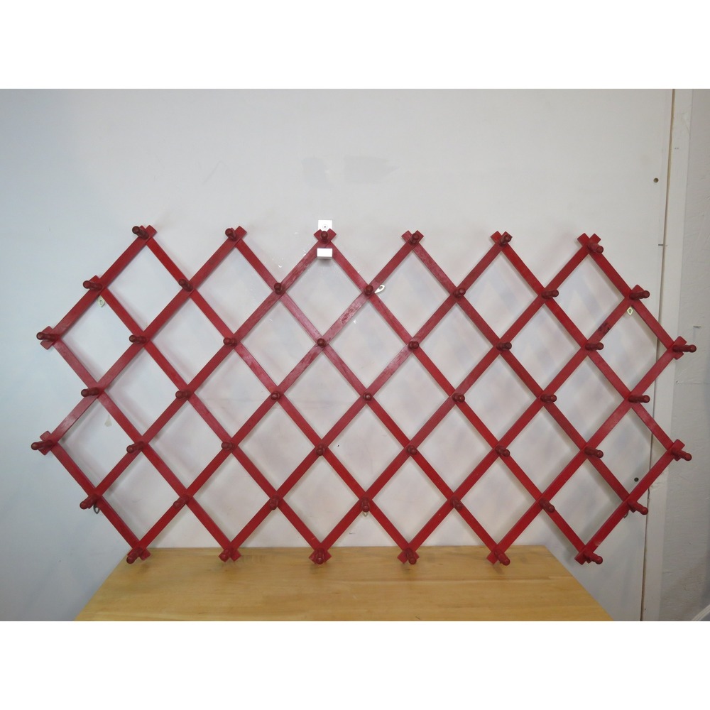 49 RED Vintage Wooden Accordion Peg Rack Wall Mount Hanger Expandable RARE